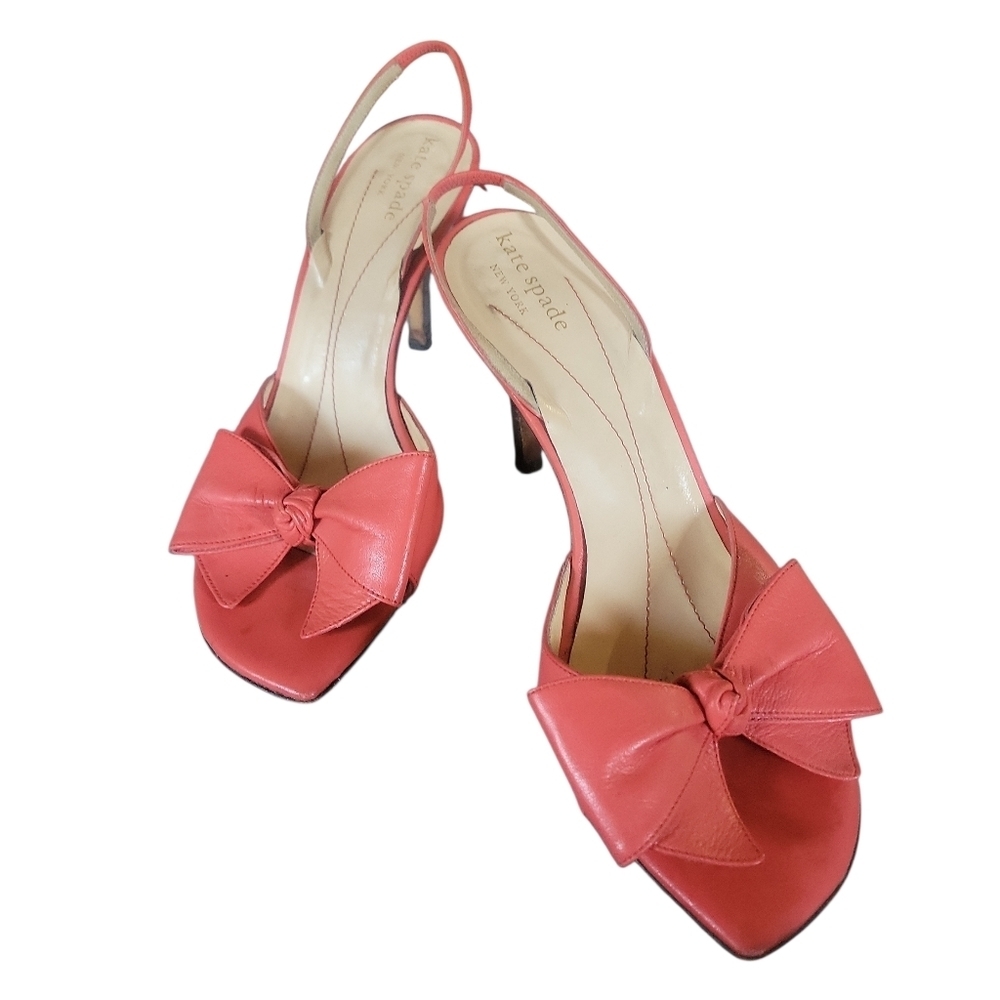 Kate Spade New York Women's Coral/Orange Bow Sling Back Open Toe Trendy Heels 8B